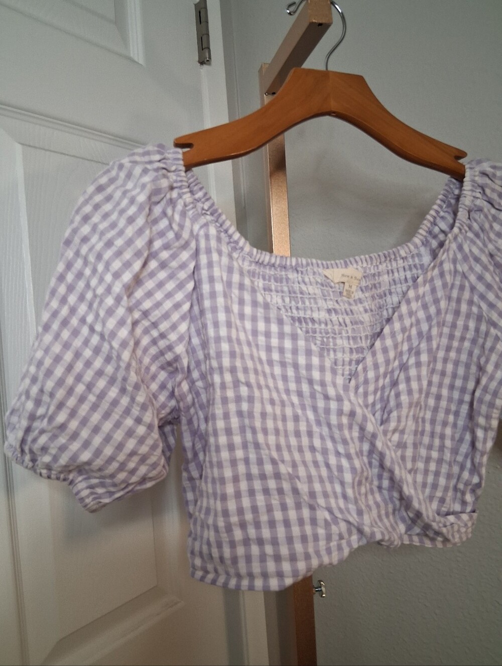 Sim & Sam Purple Gingham Plaid Boho Crop Top Medium